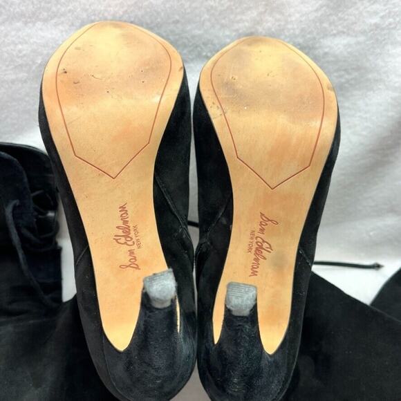 Sam Edelman Boots Womens 9 Kayla Over The Knee Black Suede Hi Heel Zip Lace Up - Picture 8 of 16